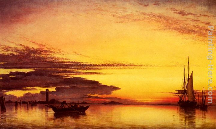 Sunset On The Lagune Of Venice - San Georgio-In-Alga And The Euganean Hills In The Distance painting - Edward William Cooke Sunset On The Lagune Of Venice - San Georgio-In-Alga And The Euganean Hills In The Distance art painting